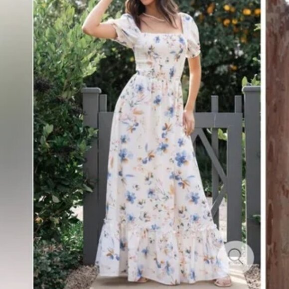 NWT BALTIC BORN Capri Maxi Dress Women's SZ XXL 2XL White Floral Smocked Cottage - Picture 1 of 15